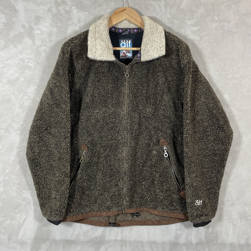 VTG 90s Alf Kuhl Mens Medium Brown Deep Pile Sherpa Aztec Full Zip USA